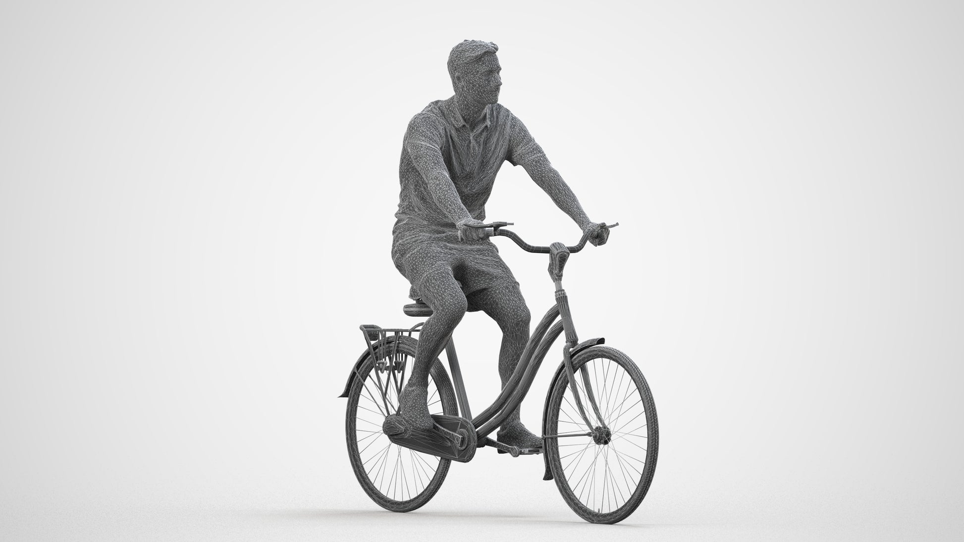 3D human model man casual mix, photogrammetry scanned person for archviz, wireframe side view