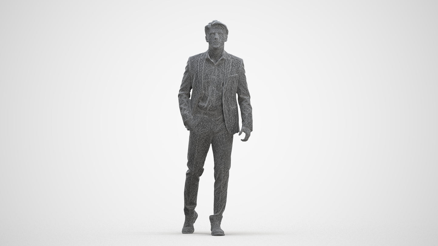 realistic 3D man business, scanned archviz people for Blender and 3ds Max, three-quarter front view render