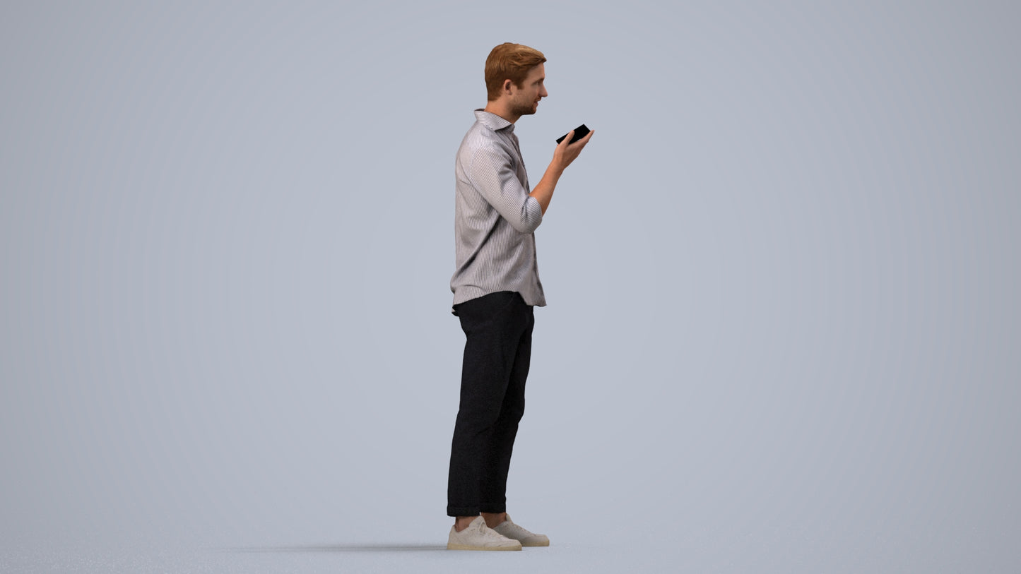 scanned 3D man casual standing, photogrammetry people for Enscape and V-Ray, side view render