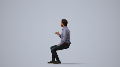 realistic 3D man business sitting, scanned archviz people for Blender and 3ds Max, three-quarter view render