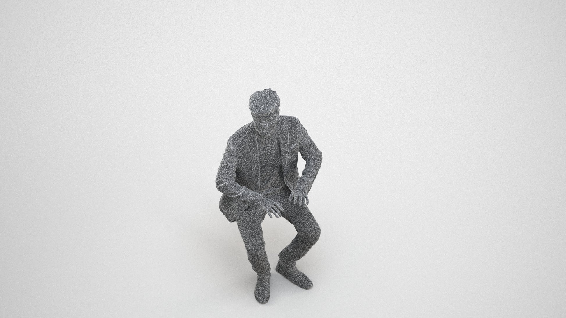 realistic 3D people man business sitting, render-ready for V-Ray and Corona, FBX OBJ, wireframe three-quarter view