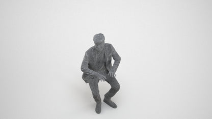 realistic 3D people man business sitting, render-ready for V-Ray and Corona, FBX OBJ, wireframe three-quarter view