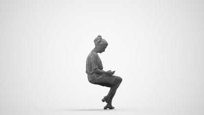 realistic 3D woman casual sitting, scanned archviz people for Blender and 3ds Max, wireframe side view