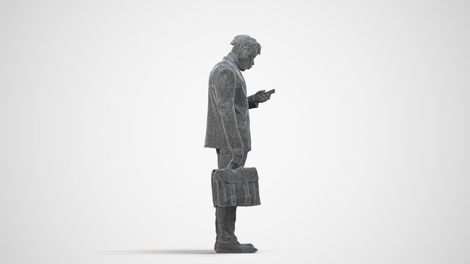 photogrammetry 3D man business standing, realistic human model archviz FBX, wireframe side view