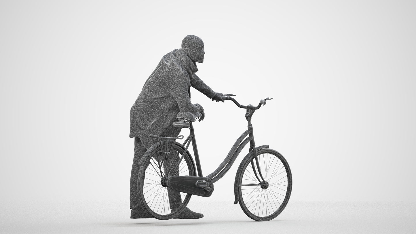 photogrammetry 3D man casual cycling, realistic human model archviz FBX, wireframe side view