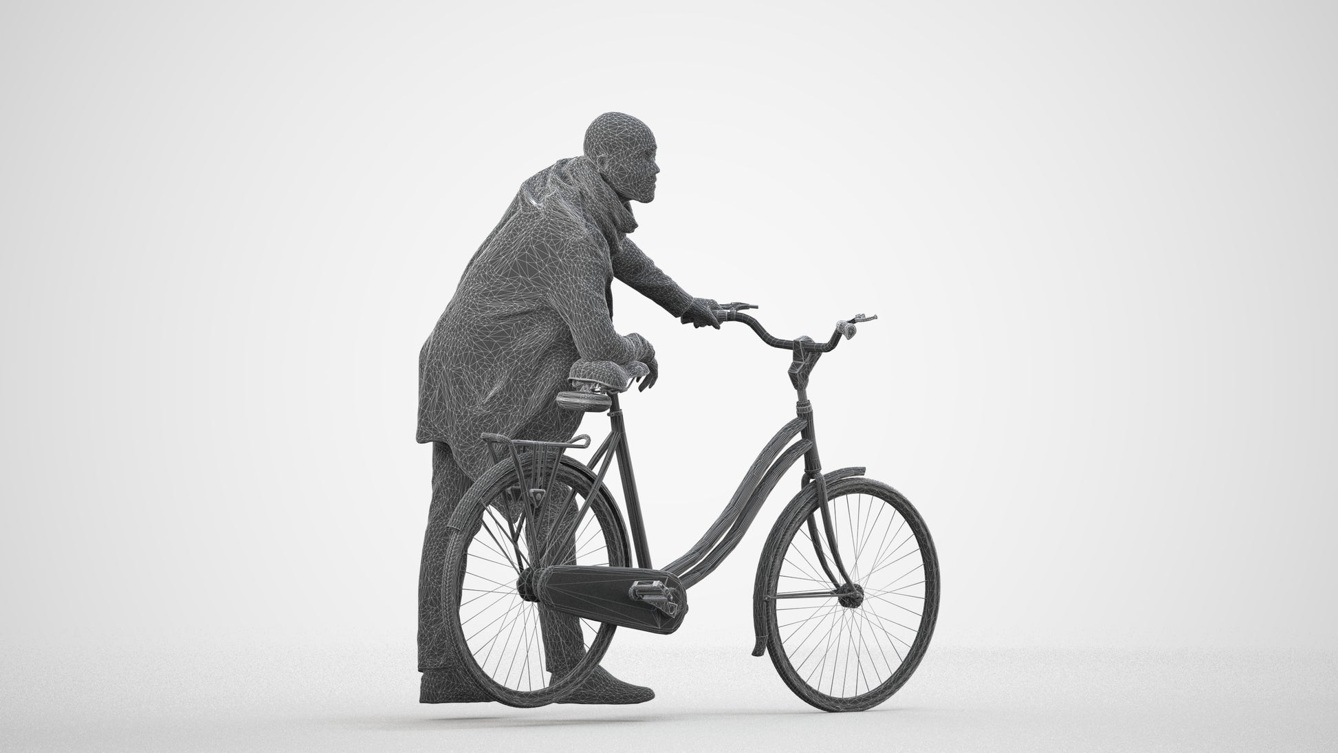 photogrammetry 3D man casual cycling, realistic human model archviz FBX, wireframe side view