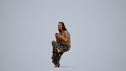 realistic 3D people woman casual sitting, render-ready for V-Ray and Corona, FBX OBJ, top-down view render