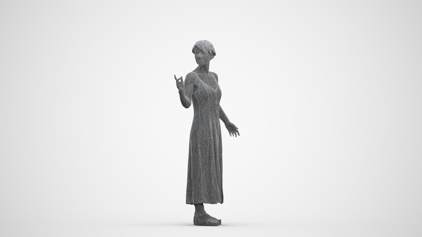 realistic 3D senior woman standing, scanned archviz people for Blender and 3ds Max, three-quarter front view render