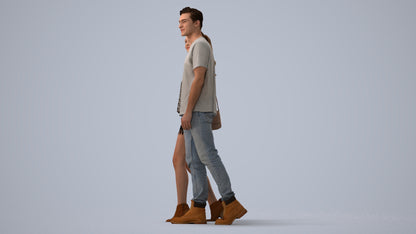 realistic 3D woman casual couple, scanned archviz people for Blender and 3ds Max, three-quarter view render
