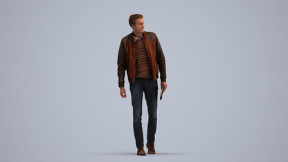 3D people model man casual walking, scanned human for 3ds Max rendering, standing pose render