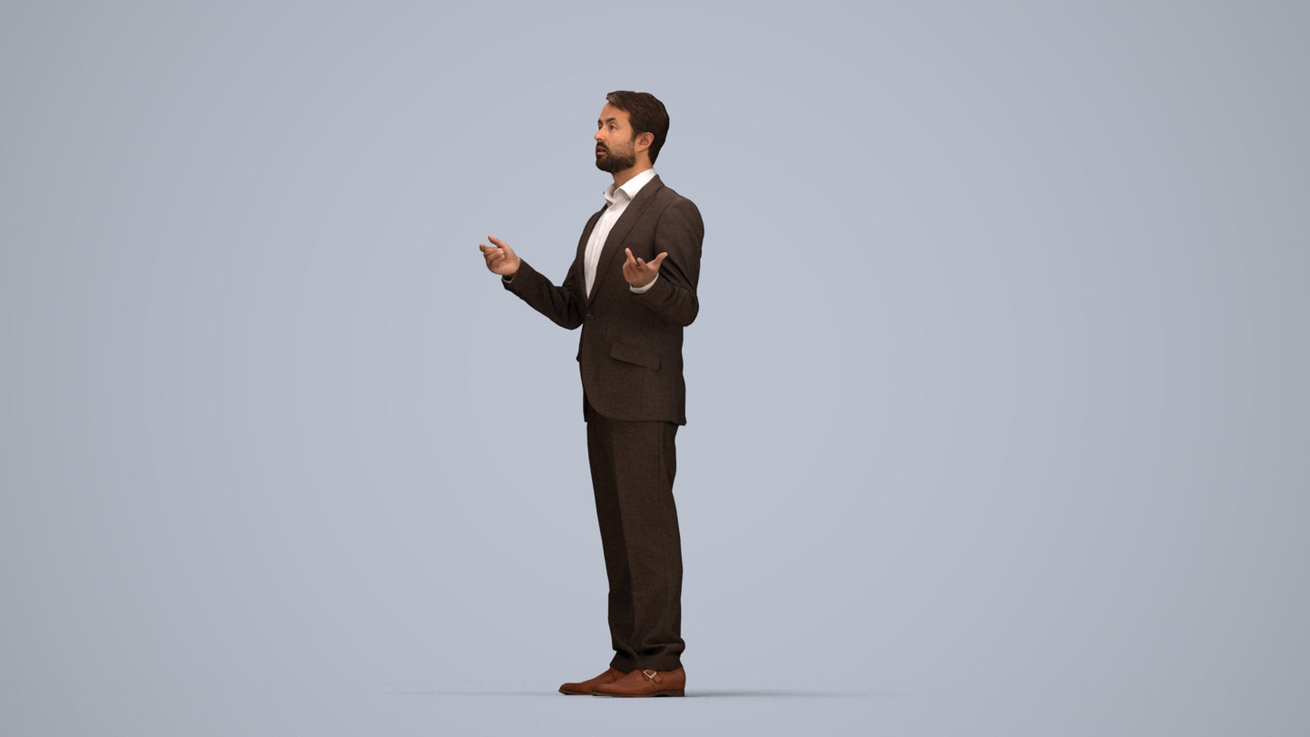 realistic 3D man business, scanned archviz people for Blender and 3ds Max, top-down view render