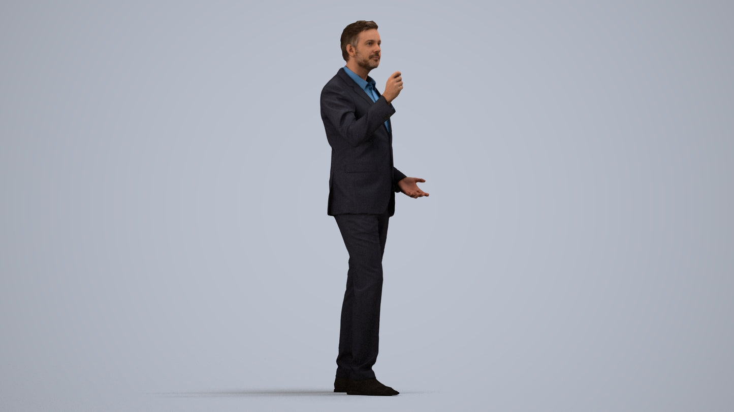 realistic 3D human man business, archviz people FBX OBJ for Blender, side view render