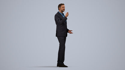 realistic 3D human man business, archviz people FBX OBJ for Blender, side view render
