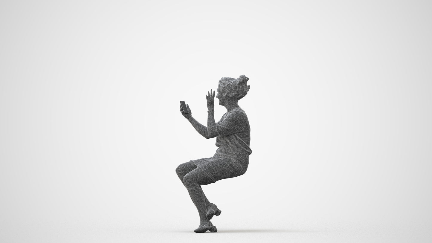 3D scanned woman sitting casual, photorealistic archviz people for Enscape and SketchUp, square thumbnail