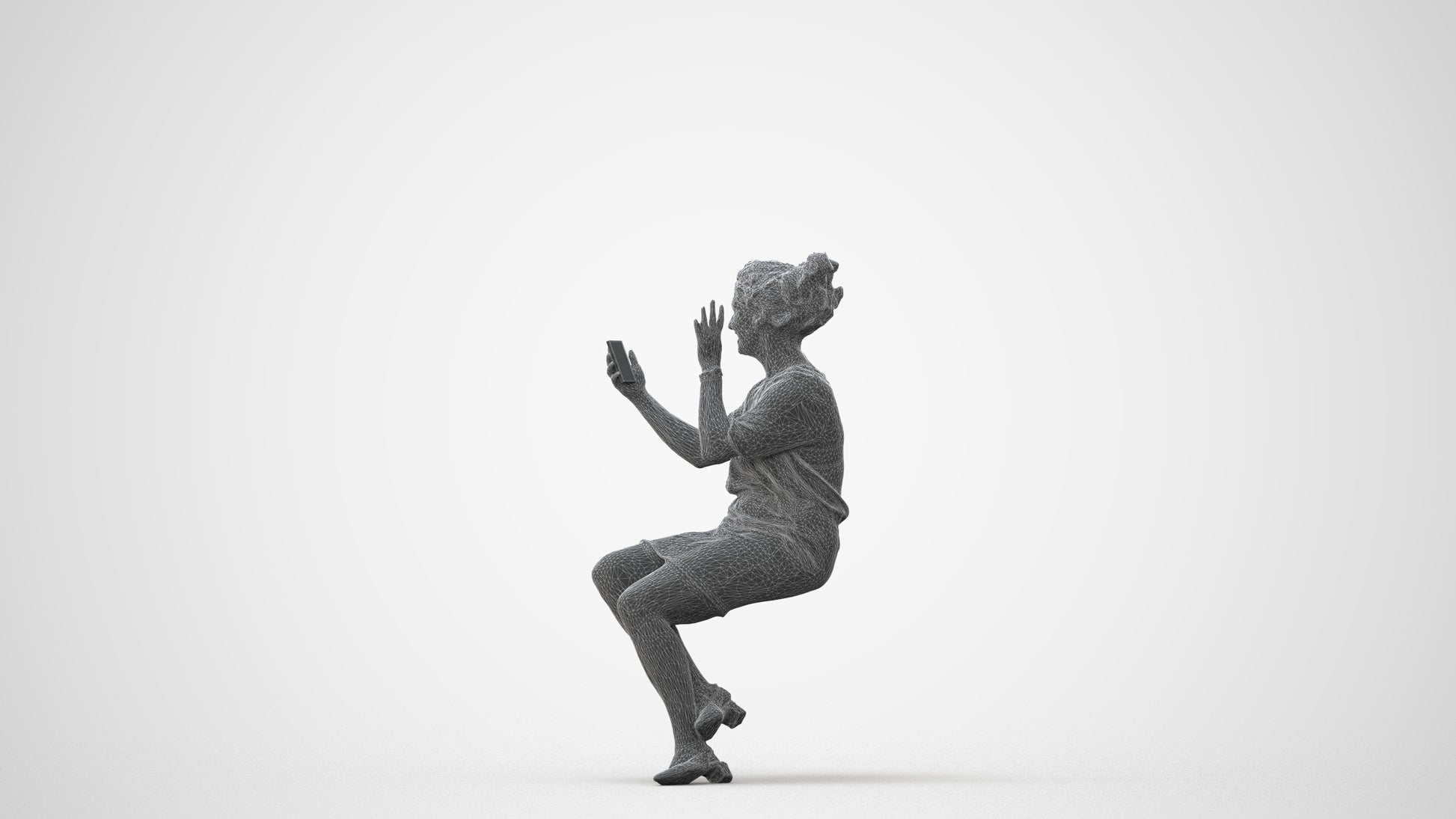 3D scanned woman sitting casual, photorealistic archviz people for Enscape and SketchUp, square thumbnail