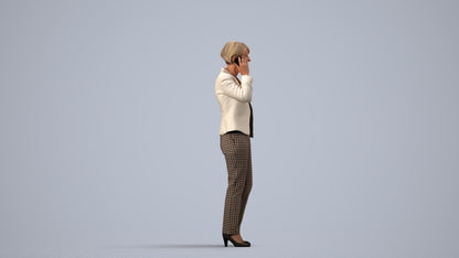 realistic 3D senior woman business standing, scanned archviz people for Blender and 3ds Max, side view render