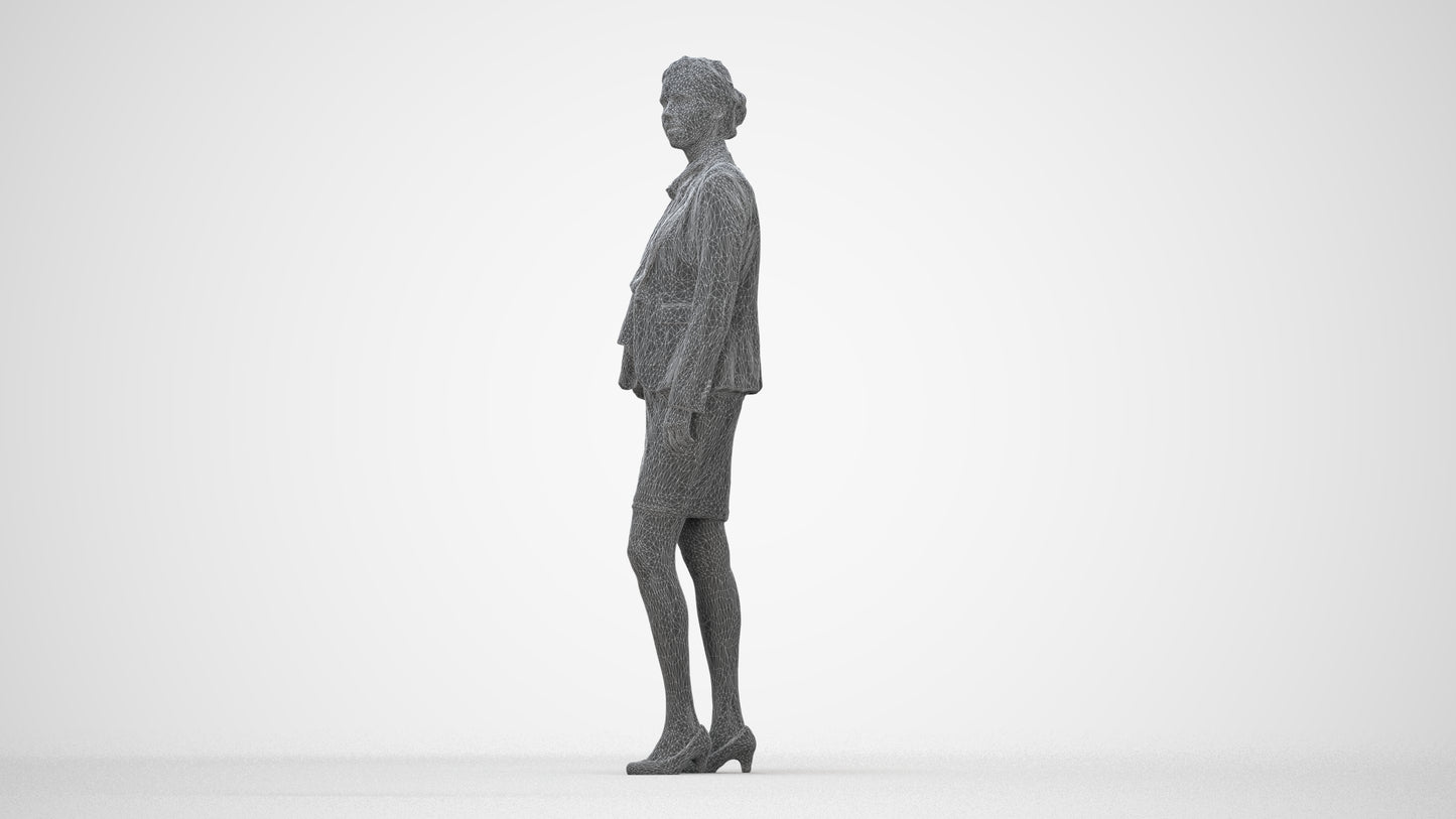realistic 3D people woman business, render-ready for V-Ray and Corona, FBX OBJ, wireframe back view