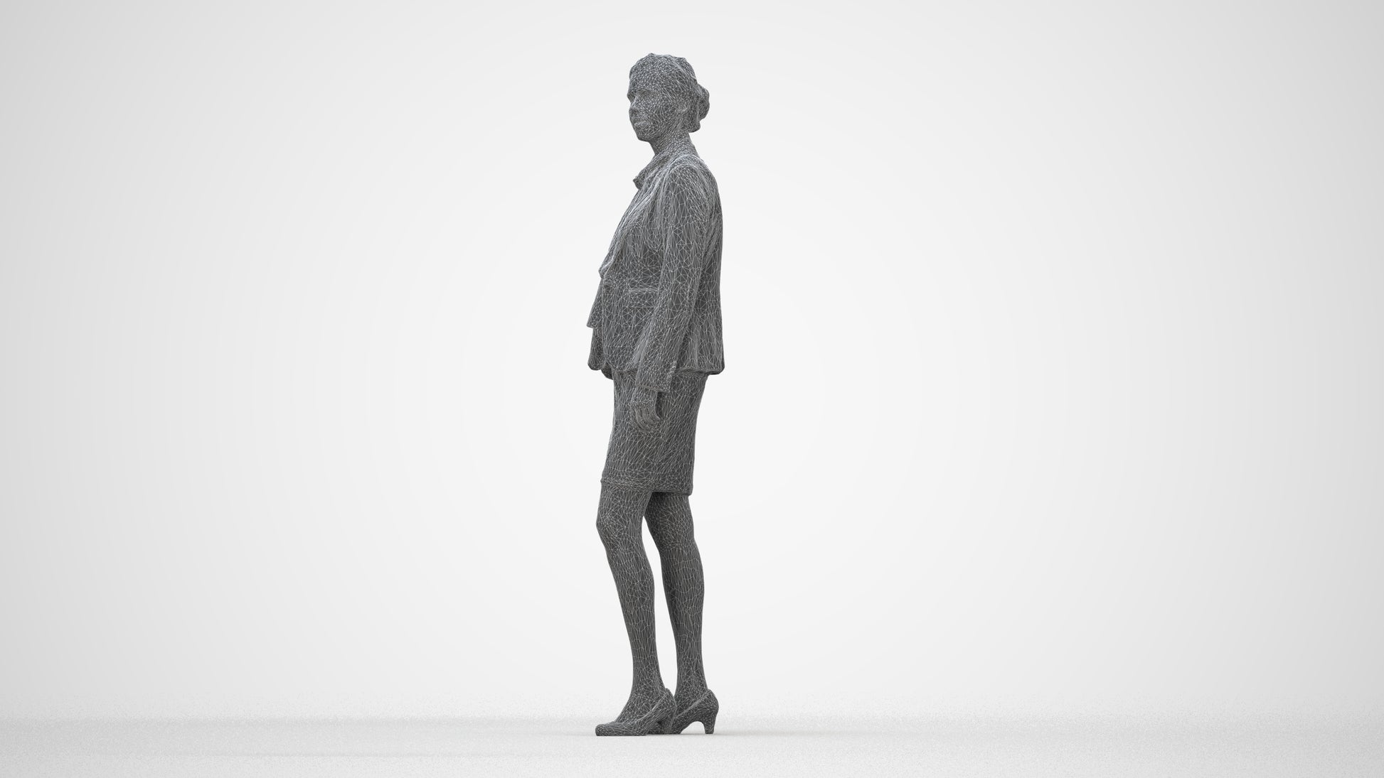 realistic 3D people woman business, render-ready for V-Ray and Corona, FBX OBJ, wireframe back view