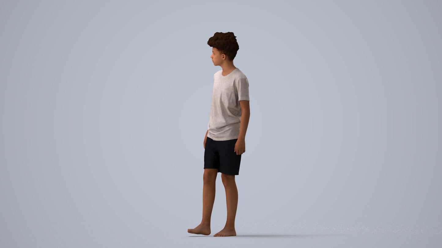 realistic 3D boy casual kids, scanned archviz people for Blender and 3ds Max, three-quarter view render