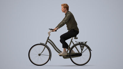 realistic 3D human man casual cycling, archviz people FBX OBJ for Blender, three-quarter view render