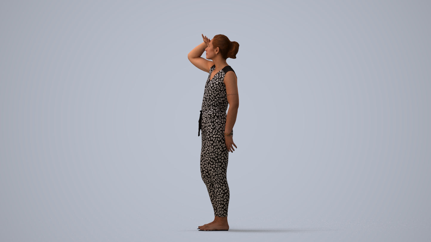 realistic 3D woman casual standing, scanned archviz people for Blender and 3ds Max, three-quarter view render