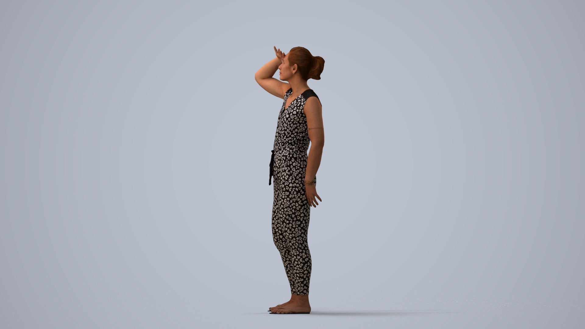 realistic 3D woman casual standing, scanned archviz people for Blender and 3ds Max, three-quarter view render