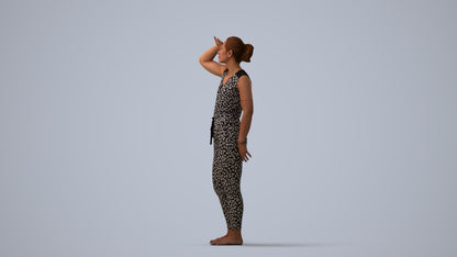 realistic 3D woman casual standing, scanned archviz people for Blender and 3ds Max, three-quarter view render