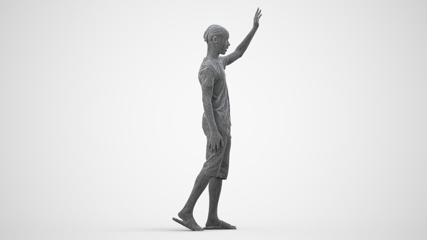 realistic 3D human boy casual kids, archviz people FBX OBJ for Blender, wireframe side view
