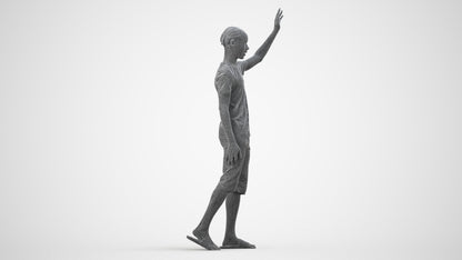 realistic 3D human boy casual kids, archviz people FBX OBJ for Blender, wireframe side view