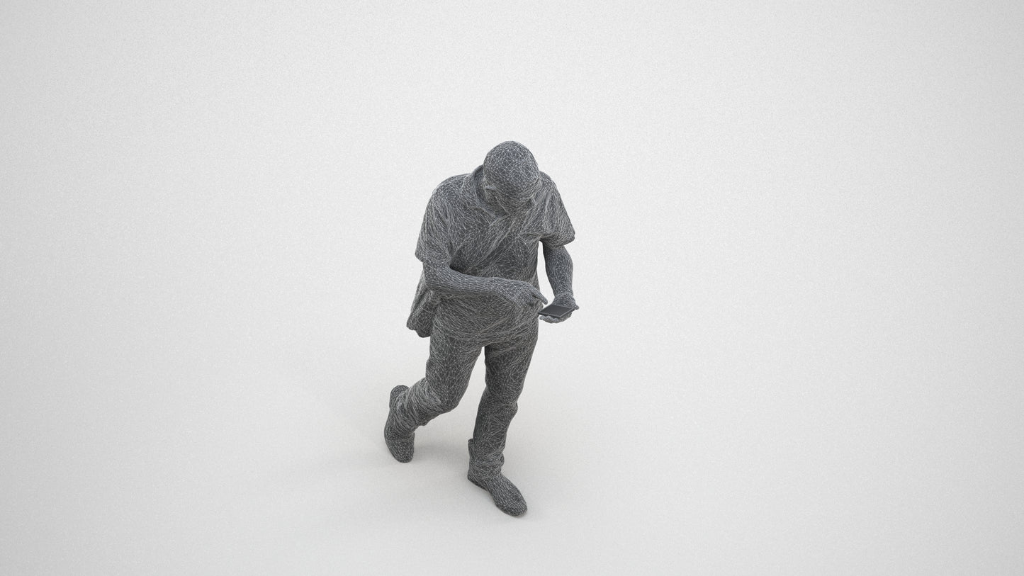realistic 3D human senior man casual walking, archviz people FBX OBJ for Blender, wireframe three-quarter view
