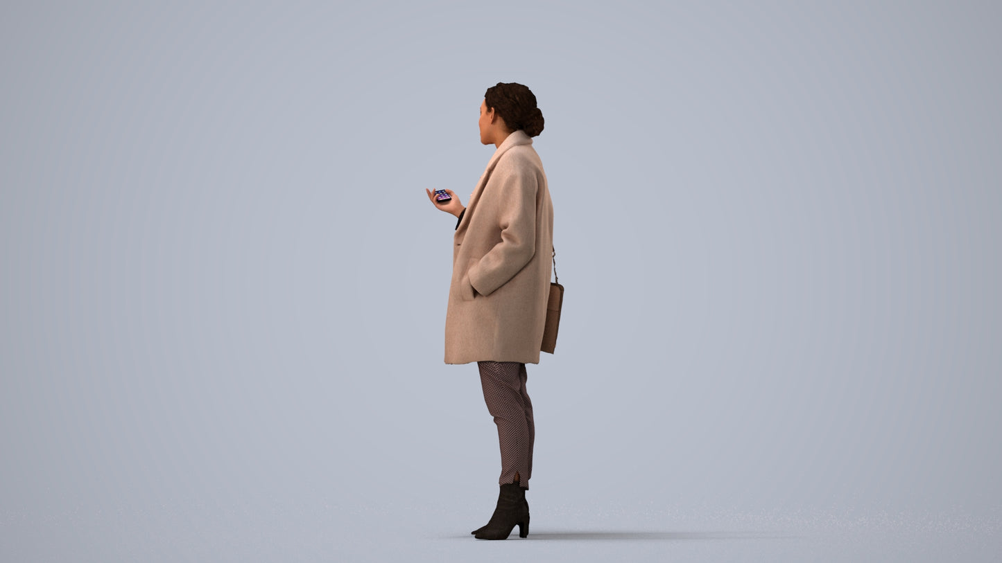 photogrammetry 3D woman business standing, realistic human model archviz FBX, three-quarter view render