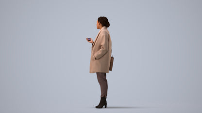 photogrammetry 3D woman business standing, realistic human model archviz FBX, three-quarter view render