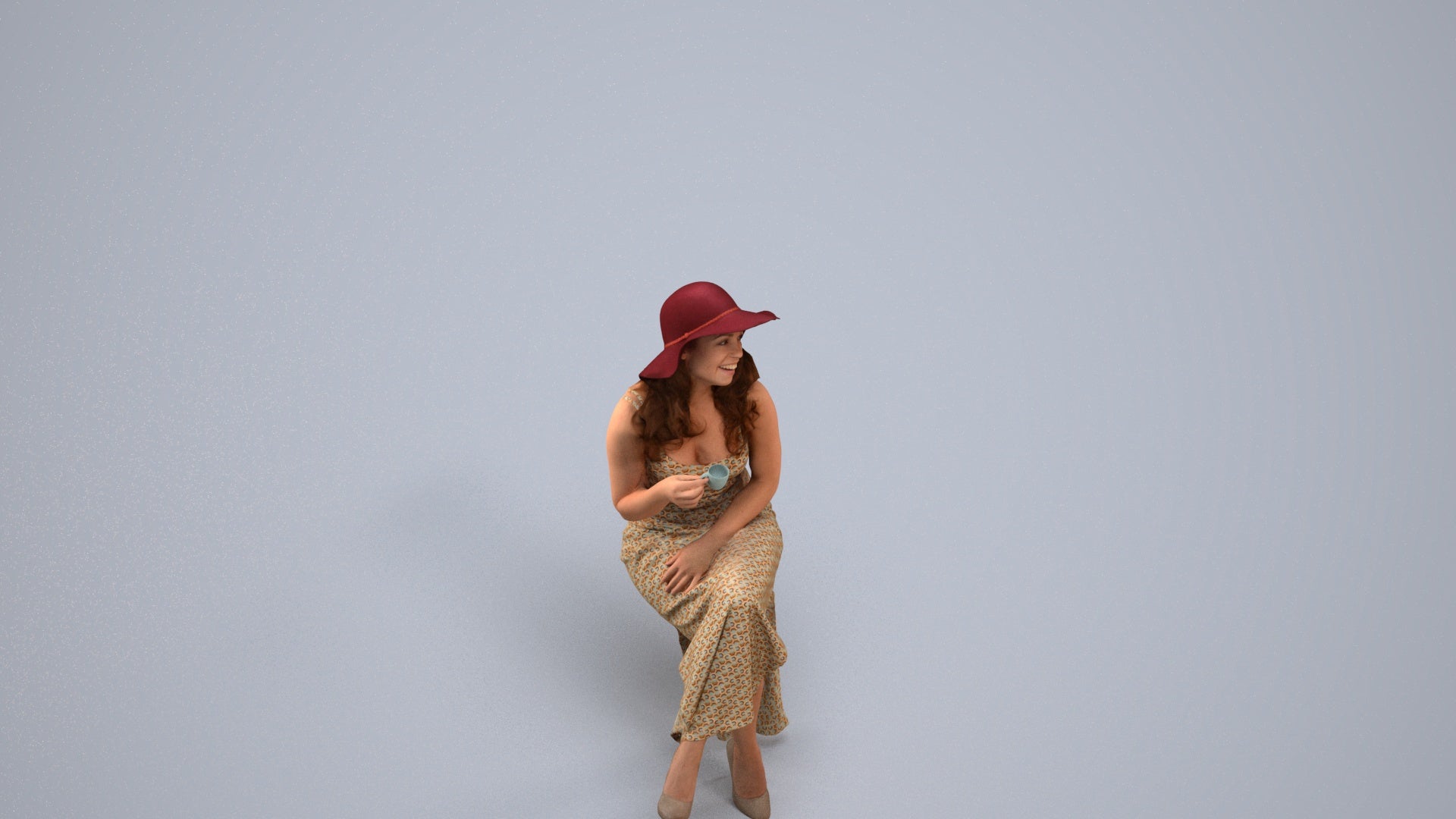 realistic 3D people woman casual sitting, render-ready for V-Ray and Corona, FBX OBJ, back view render