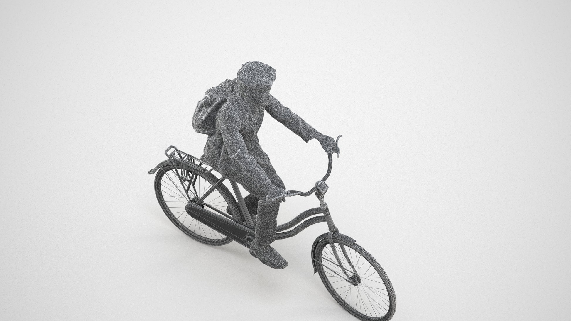 photogrammetry 3D man formal cycling, realistic human model archviz FBX, wireframe three-quarter view