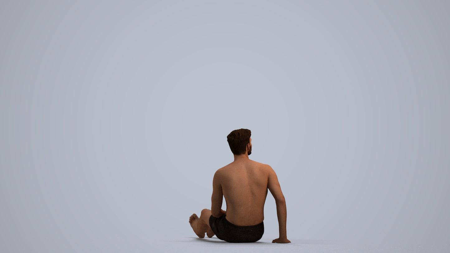3D people model man pool, scanned human for 3ds Max rendering, front view render
