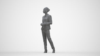 realistic 3D human woman business standing, archviz people FBX OBJ for Blender, wireframe back view