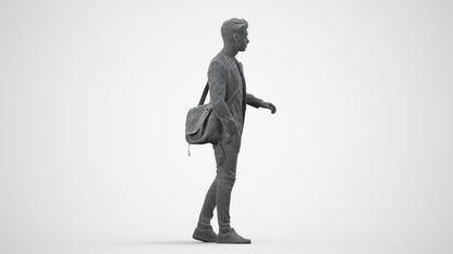 3D scanned man standing casual, photorealistic archviz people for Enscape and SketchUp, wireframe side view
