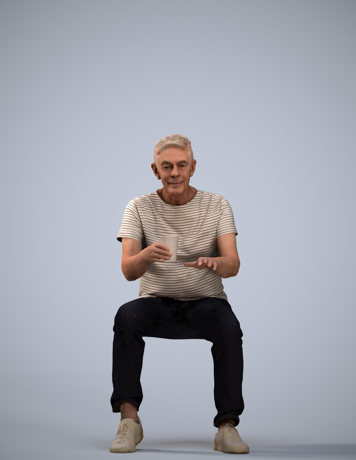 realistic 3D human senior man casual sitting, archviz people FBX OBJ for Blender