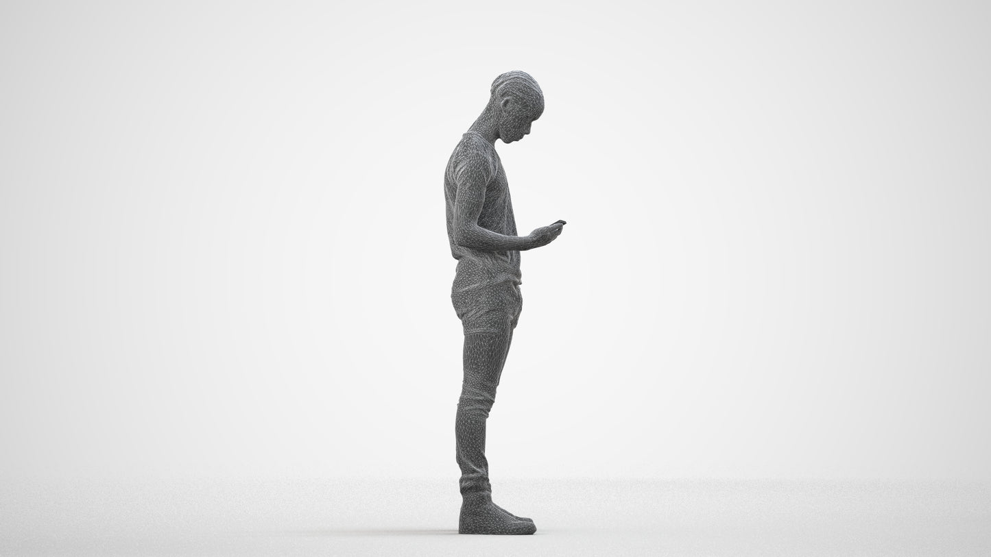 3D people model boy casual kids, scanned human for 3ds Max rendering, wireframe side view