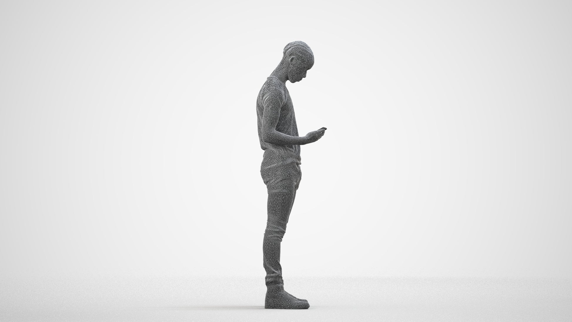 3D people model boy casual kids, scanned human for 3ds Max rendering, wireframe side view