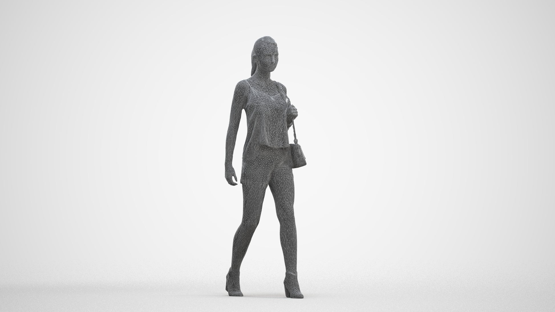 realistic 3D people girl casual walking, render-ready for V-Ray and Corona, FBX OBJ, three-quarter front view render