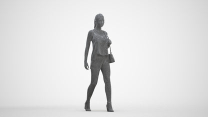 realistic 3D people girl casual walking, render-ready for V-Ray and Corona, FBX OBJ, three-quarter front view render