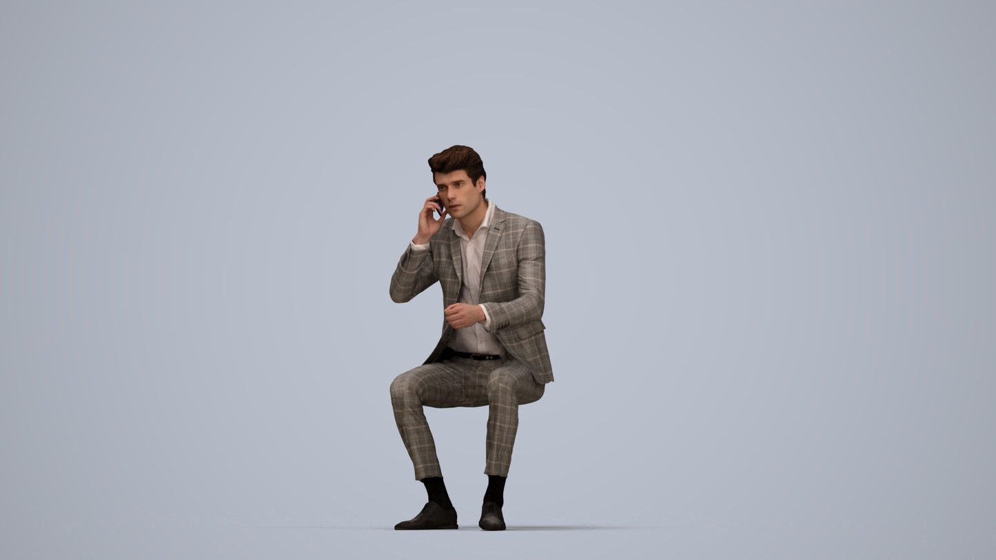 realistic 3D man business, scanned archviz people for Blender and 3ds Max, top-down view render