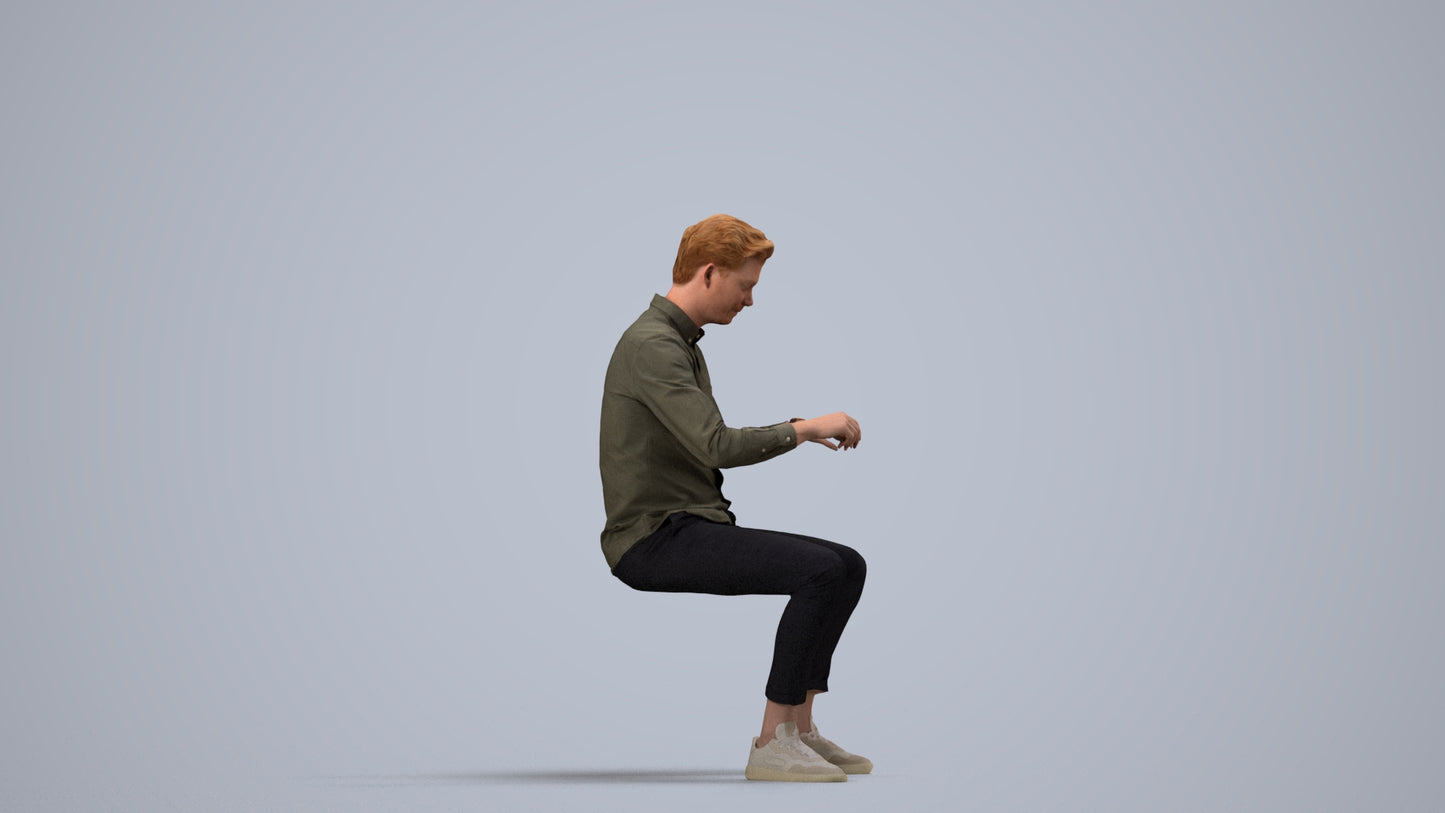 realistic 3D human man casual business, archviz people FBX OBJ for Blender, side view render