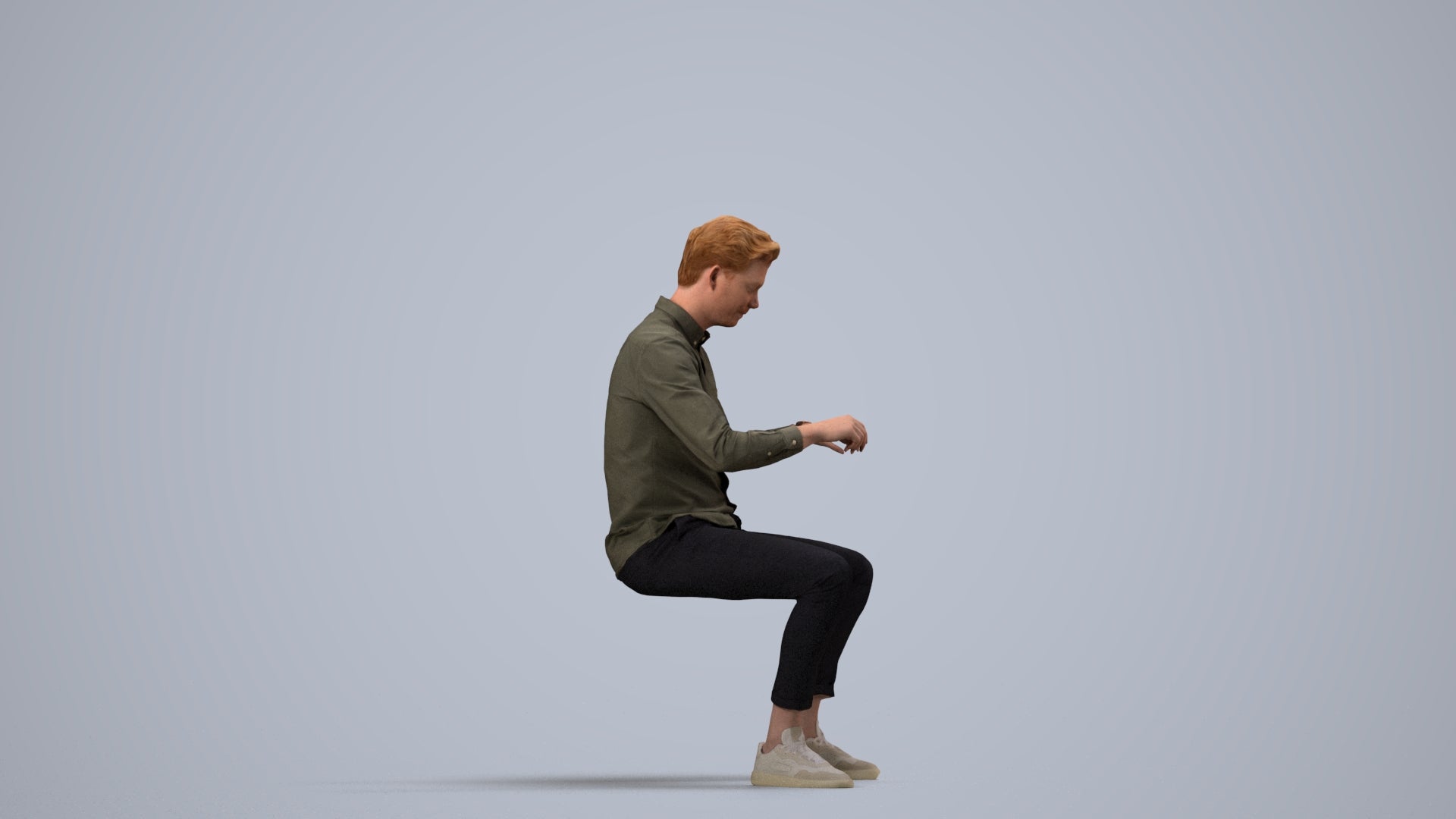 realistic 3D human man casual business, archviz people FBX OBJ for Blender, side view render