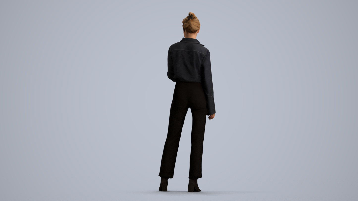 realistic 3D woman business standing, scanned archviz people for Blender and 3ds Max, front view render