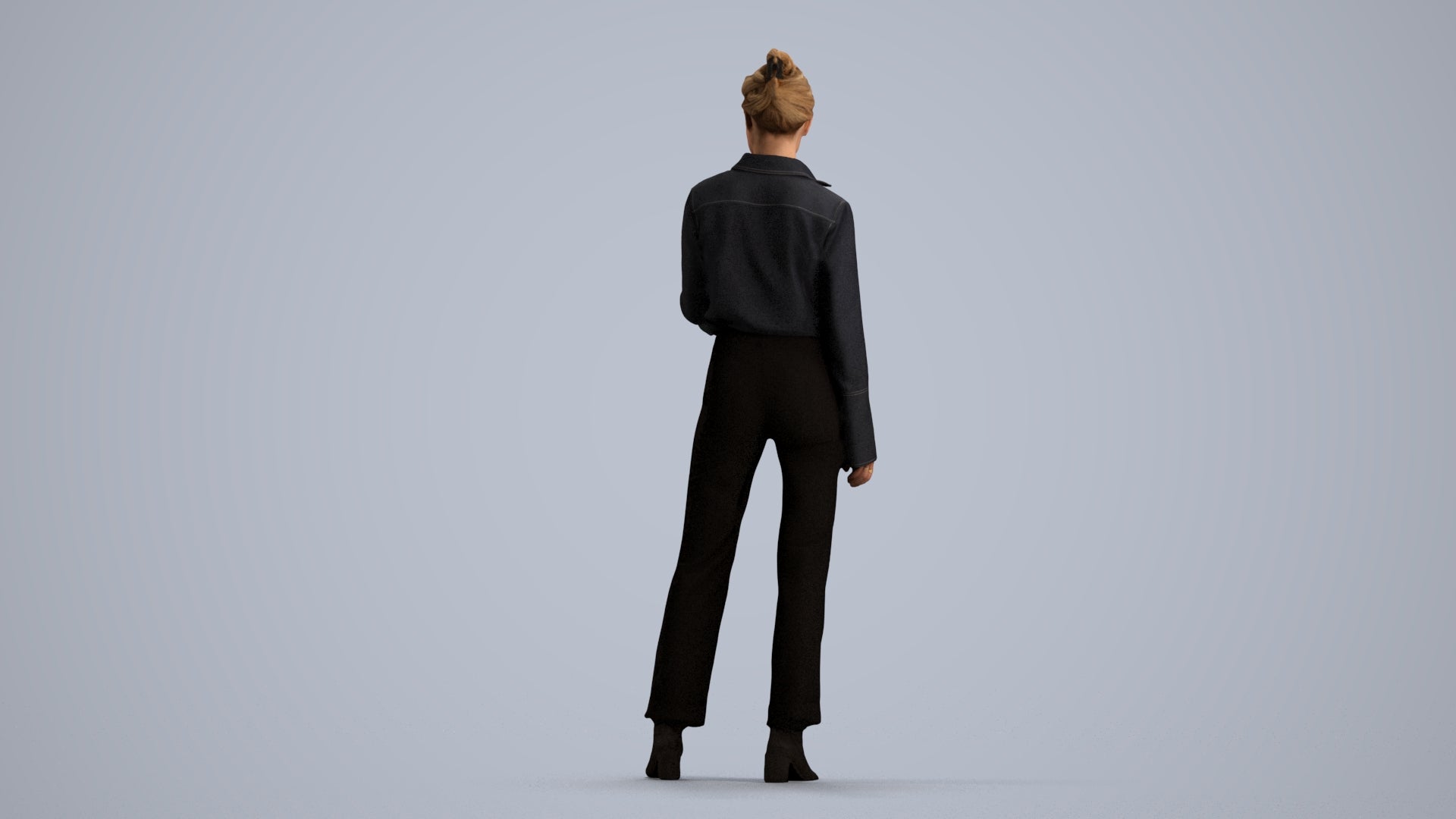realistic 3D woman business standing, scanned archviz people for Blender and 3ds Max, front view render