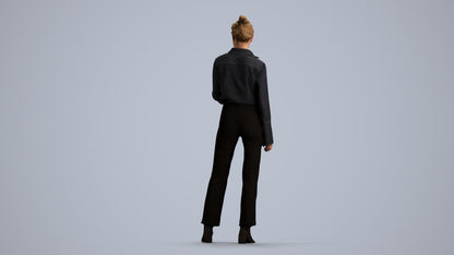 realistic 3D woman business standing, scanned archviz people for Blender and 3ds Max, front view render