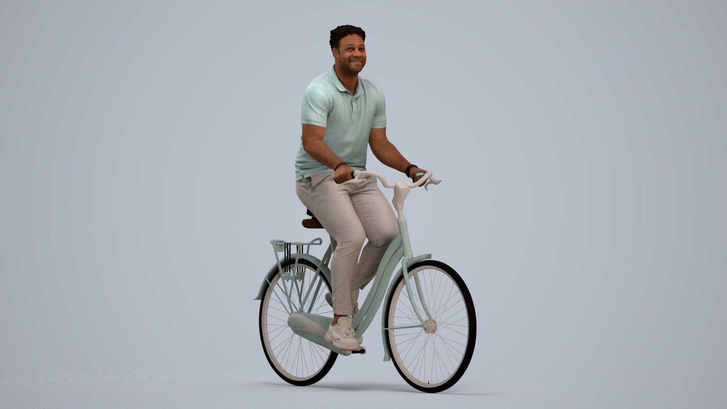 scanned 3D man casual cycling, photogrammetry people for Enscape and V-Ray, standing pose render