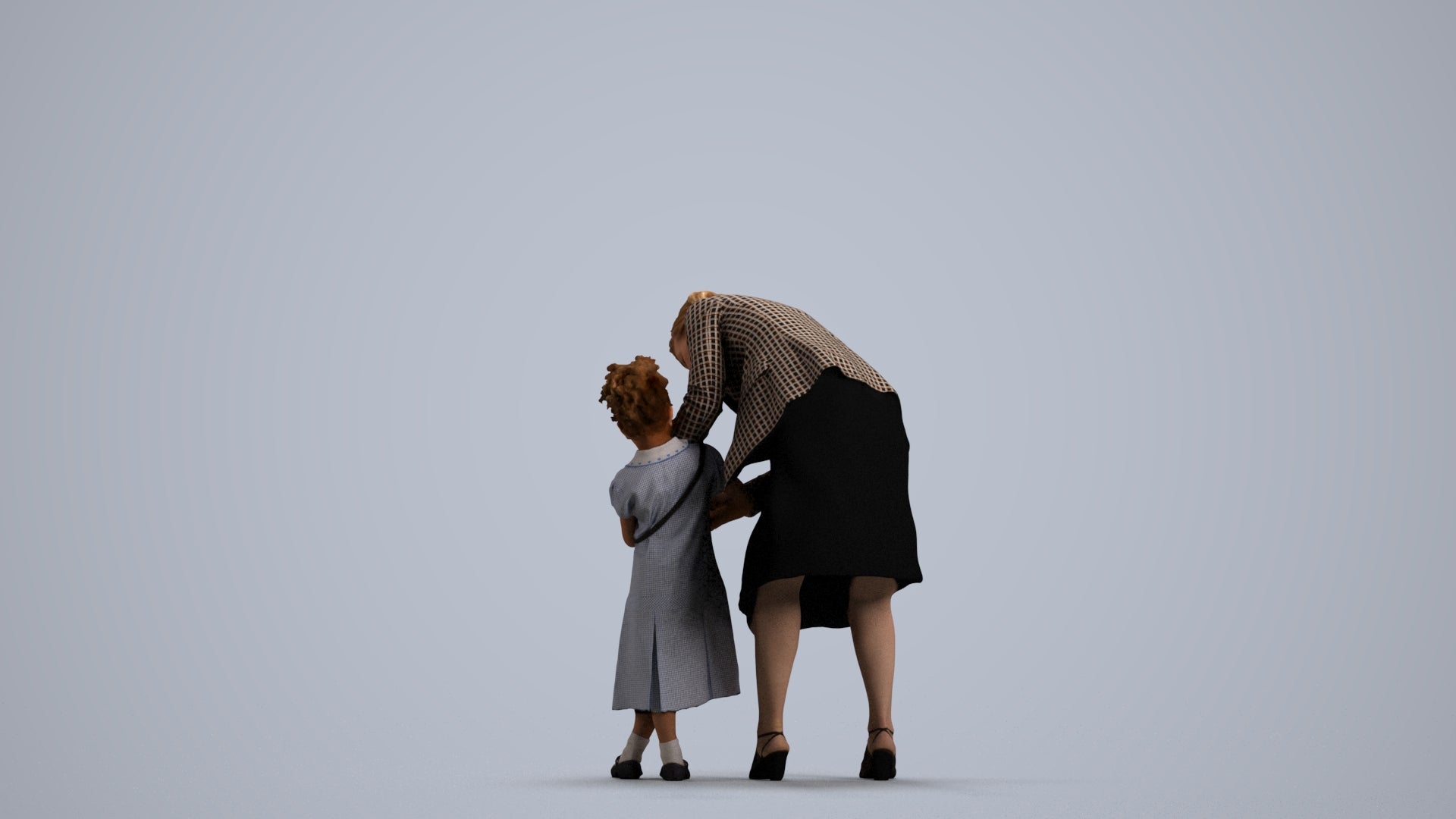 3D human model girl casual kids, photogrammetry scanned person for archviz, front view render